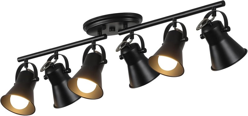 KEESFU 6-Light Track Lighting Kit,Black Semi Flush Mount Ceiling Light with 6 Rotatable Light Heads,Modern Accent Lighting for Livingroom,Bedroom,Hallway,Art Wall,Bathroom,Kitchen.(6-Light) - Image 1